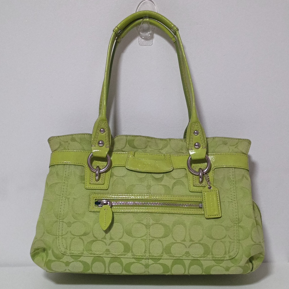 Y2K Coach Signature Lime Green Shoulder Tote in Good Condition